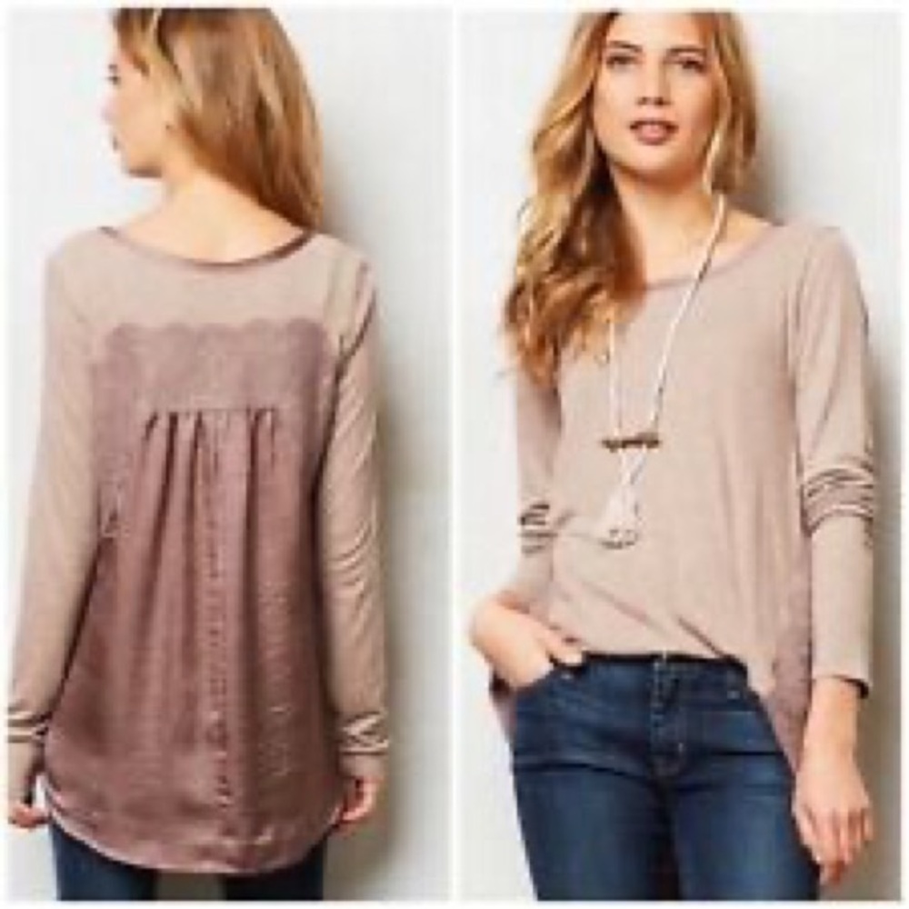Anthropologie Bordeaux satin back Soft T
